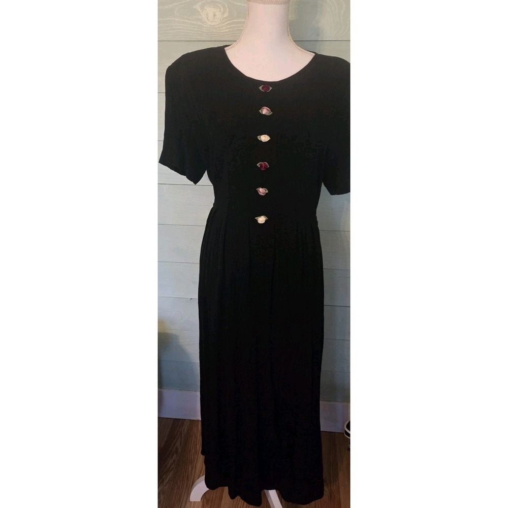 Vintage Black MaxiDress by JBS Limited Tie Back Rose Embellished Prairie Style